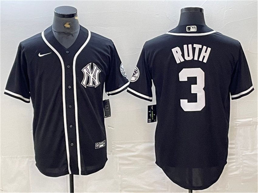 Men's Black New York Yankees #3 Babe Ruth Cool Base Stitched Baseball Jersey